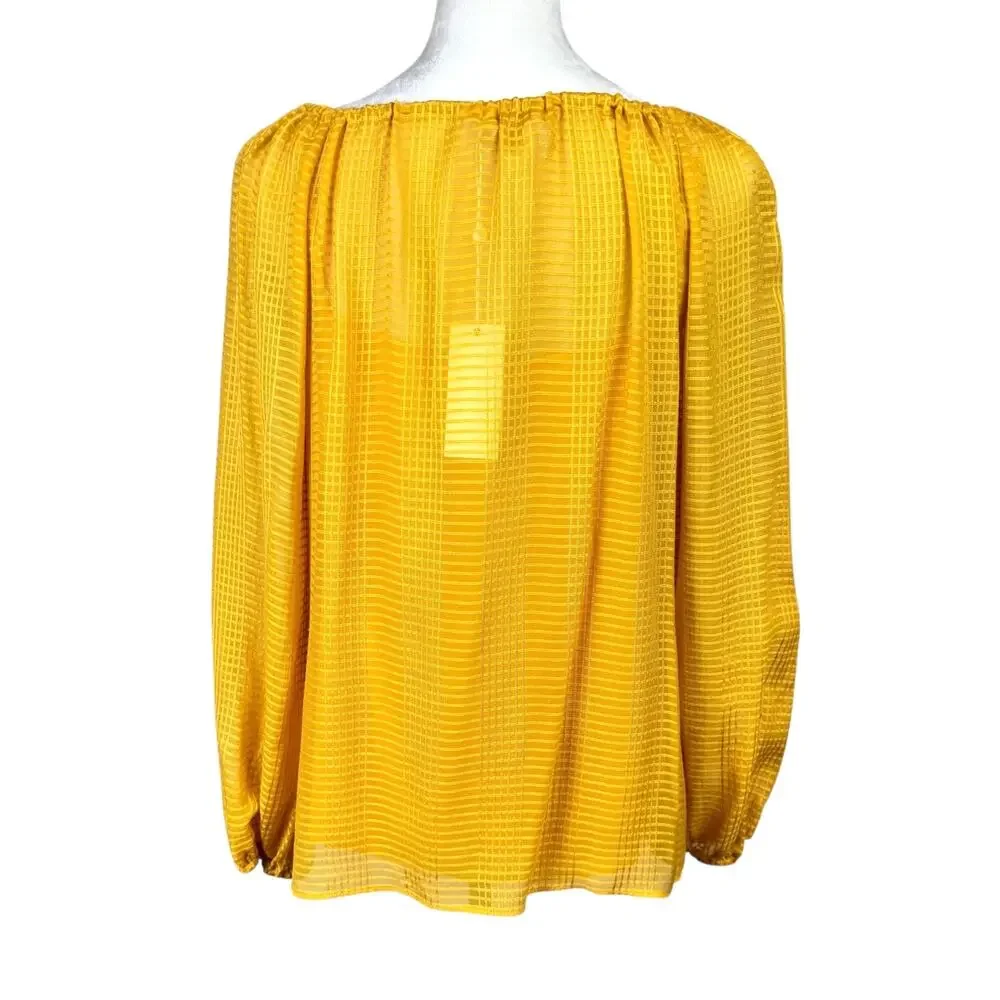 Tory Burch NWT Womens Yellow Natalie Grid Textured Georgette Top with Camisole